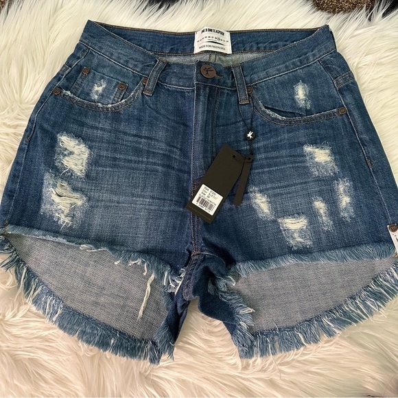 ONE Teaspoon for Free People Blue Colt High Waisted Bonitas Denim Shorts - Picture 6 of 14